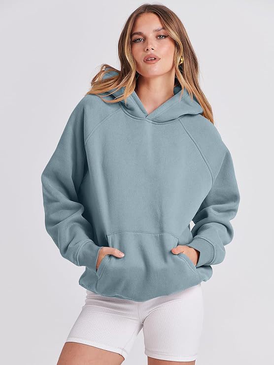 TUME Women's Hooded Pullover Sweatshirt Solid Color
