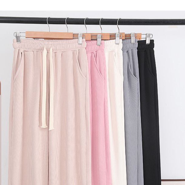 Women's High-Waist Wide-Leg Pants Ice Silk Thin Draped Straight Casual