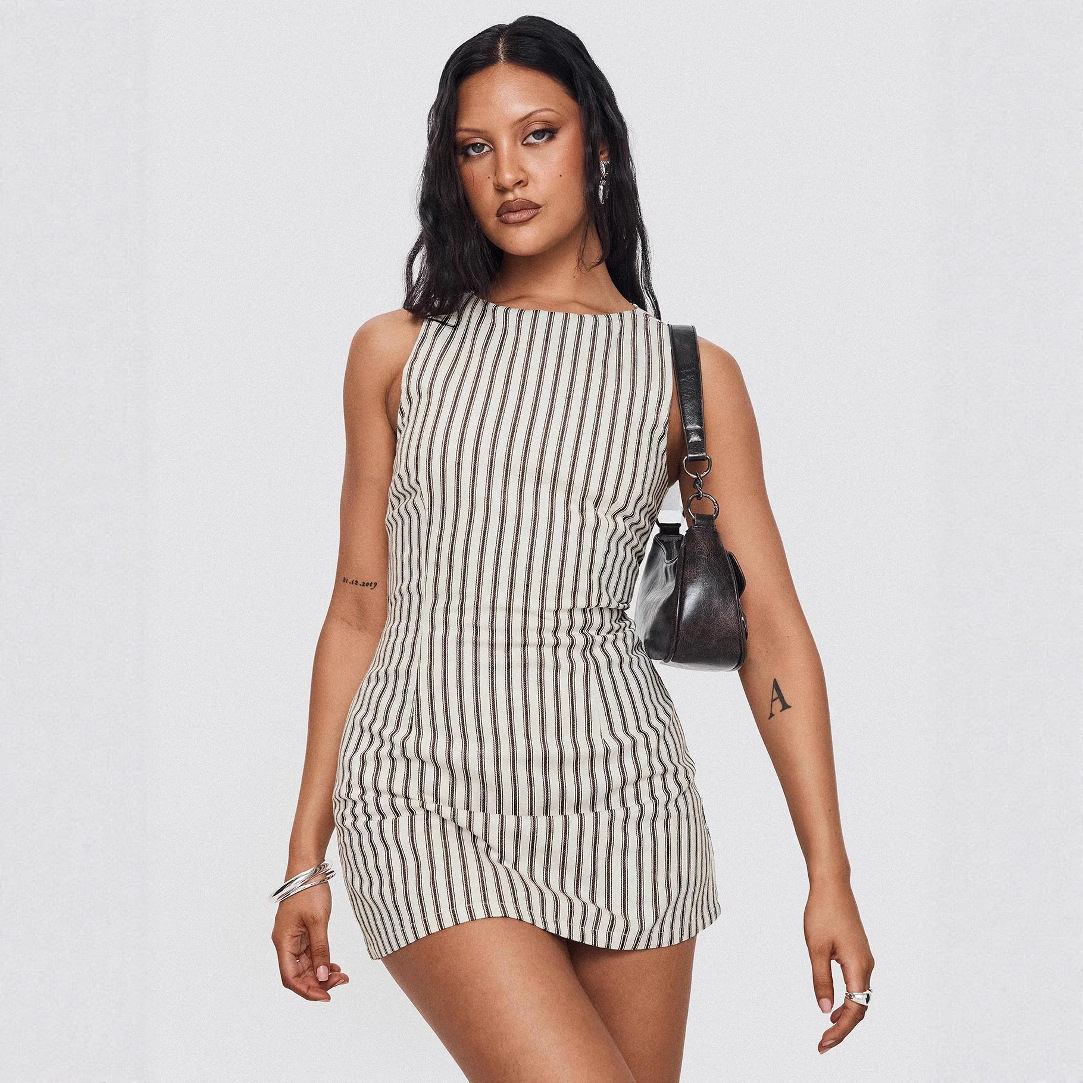 Striped Sleeveless Round Neck Midi Dress