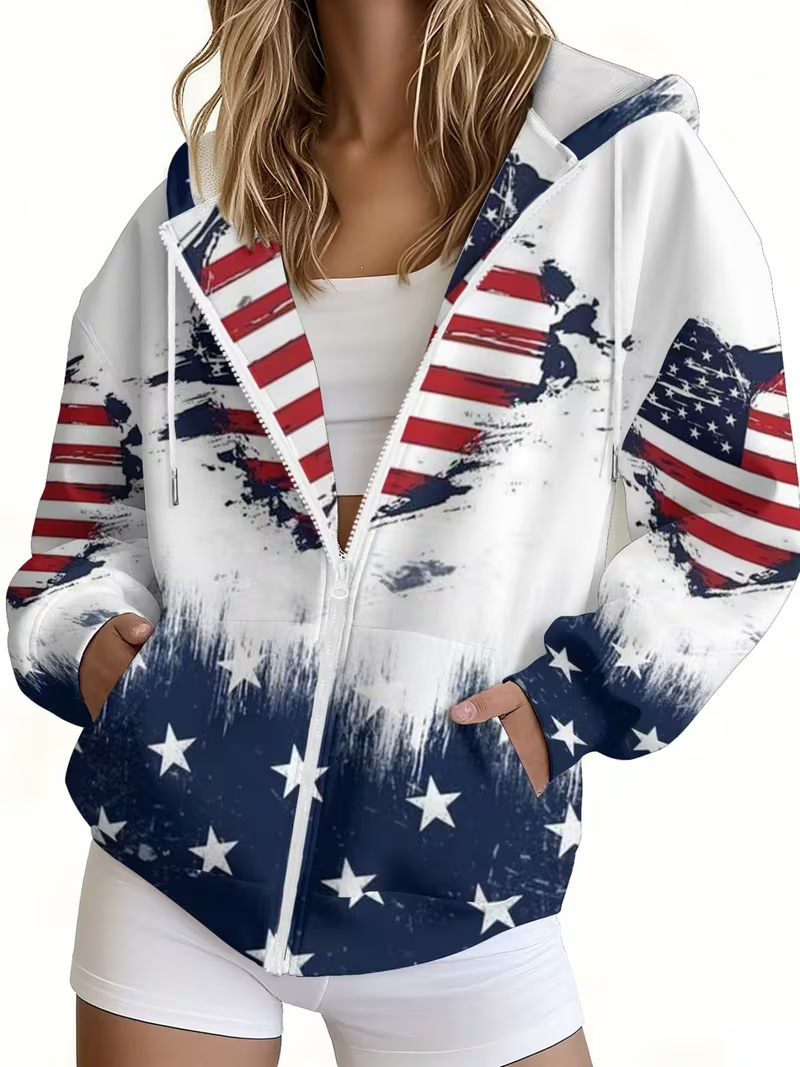 Women's USA Stars & Stripes Zip-Up Hoodie
