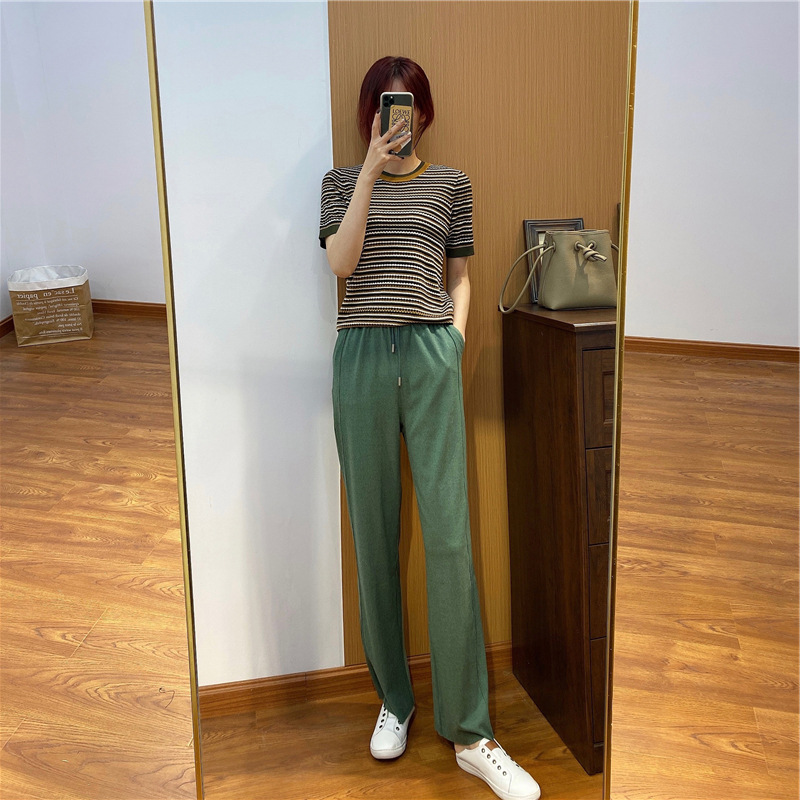 Women's Wide-Leg High-Waist Ice Silk Pants Straight-Leg Petite-Friendly