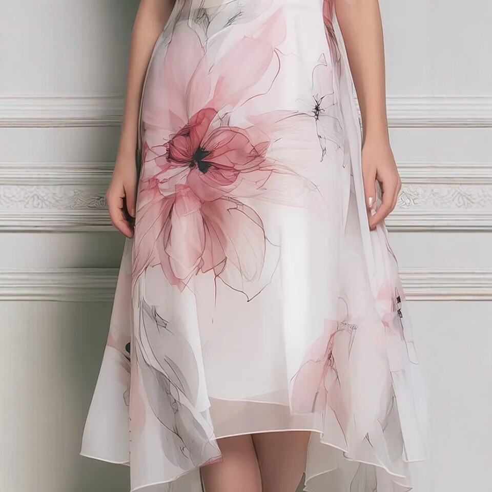 Women's Draped Cowl Neck Chiffon High Waist Flowy Maxi Dress