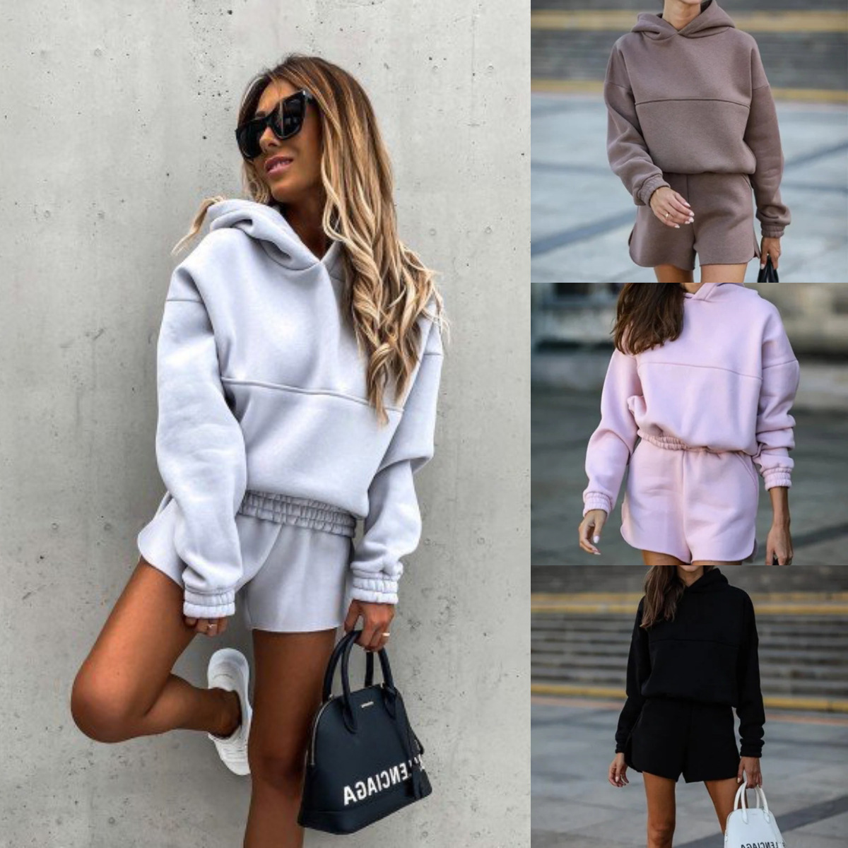 Women's Summer Casual Two-Piece Tracksuit Set Long Sleeve & Shorts