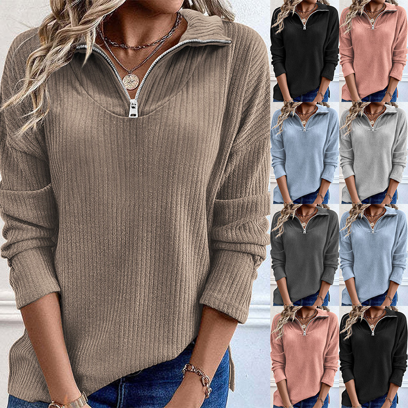 Women's Half-Zip Pullover Knit Sweater Long Sleeve Casual