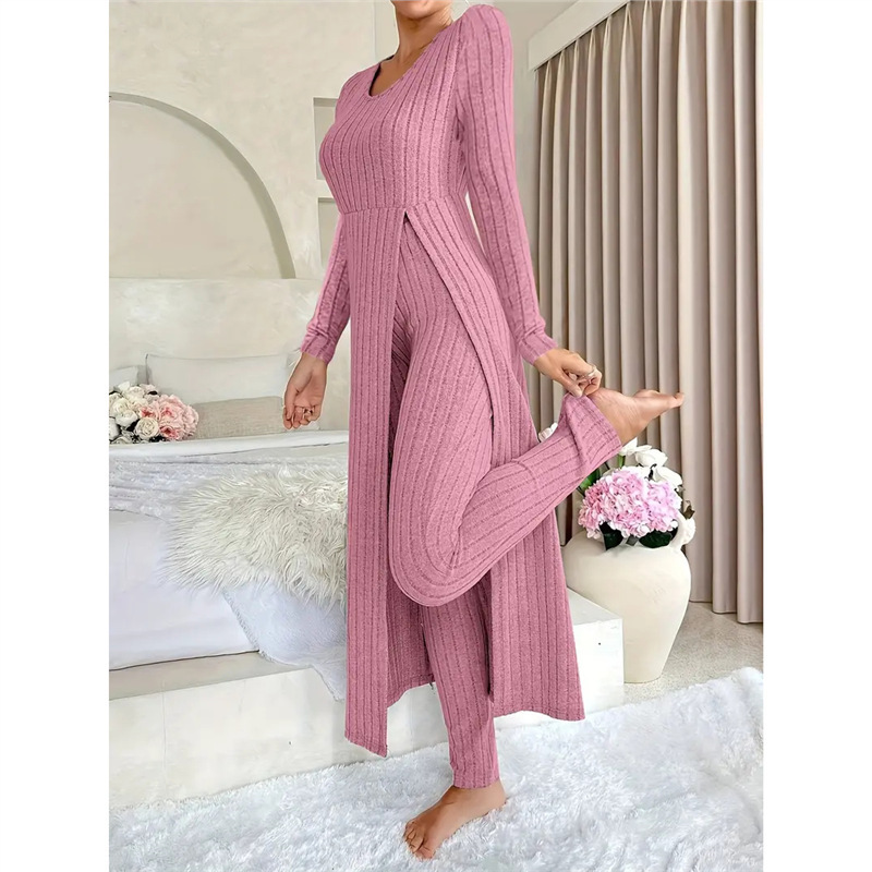 Women's Two-Piece Long Split Top and Pants Set