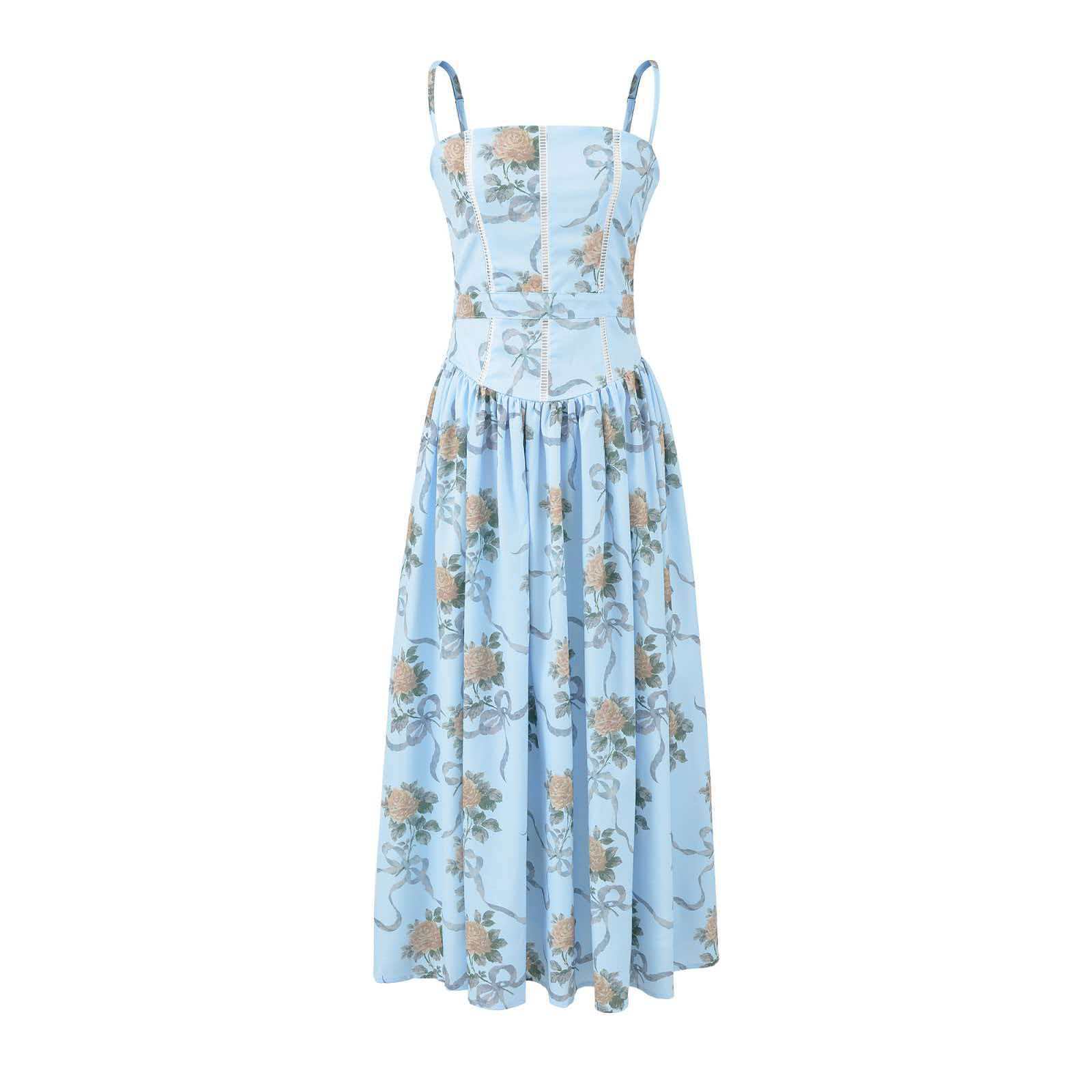 Women's Summer Lace Panel Sleeveless Bodycon Midi Dress