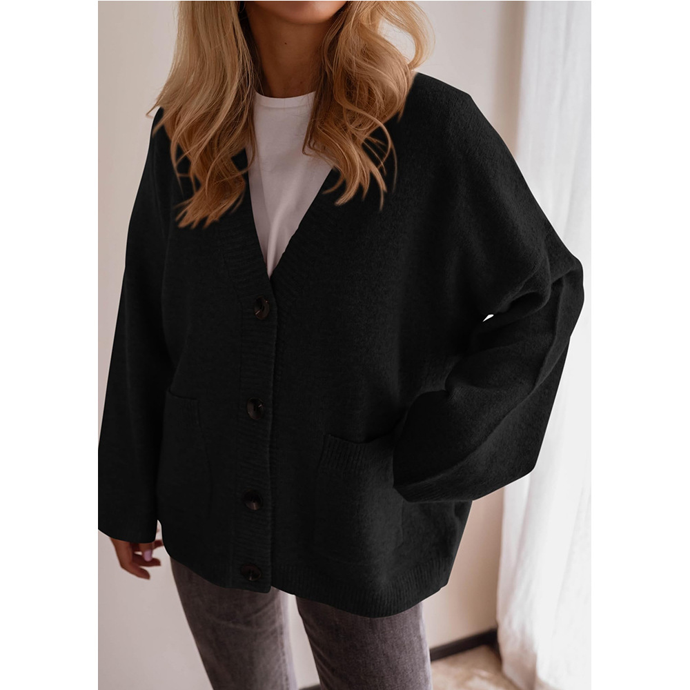 V-Neck Button-Up Knit Cardigan Sweater
