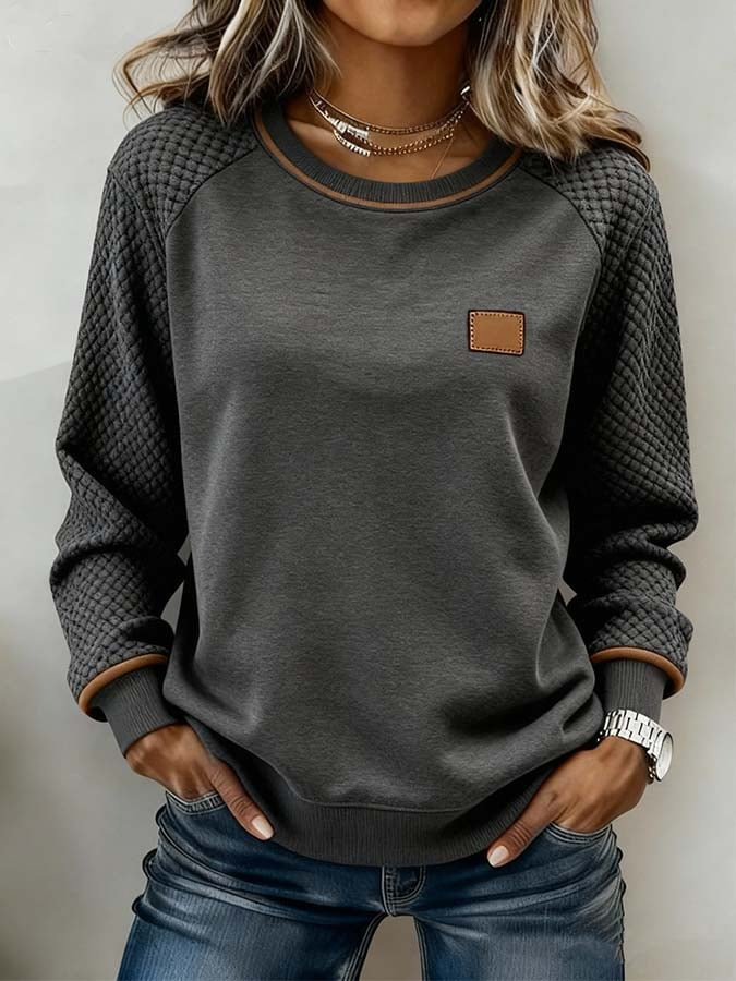 Women's Leopard Print Crewneck Sweatshirt Waffle Knit Long Sleeve