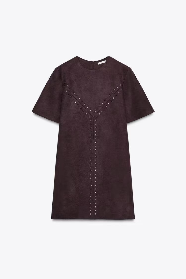 Slimming High-Waist Geometric Midi Dress with Studs