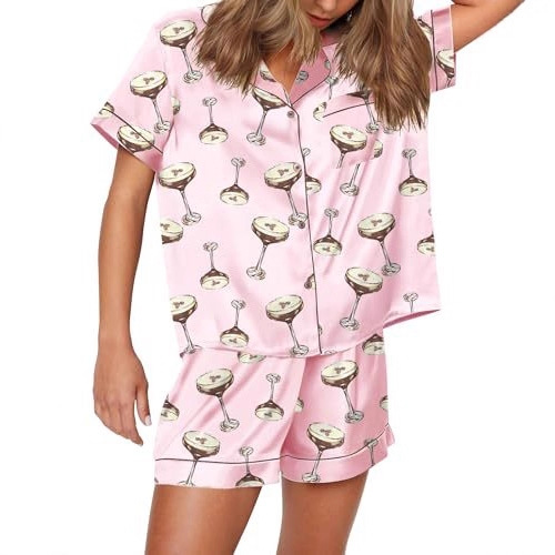 Women's Cuban Collar Animal Print Short Sleeve Shirt Set Casual Summer