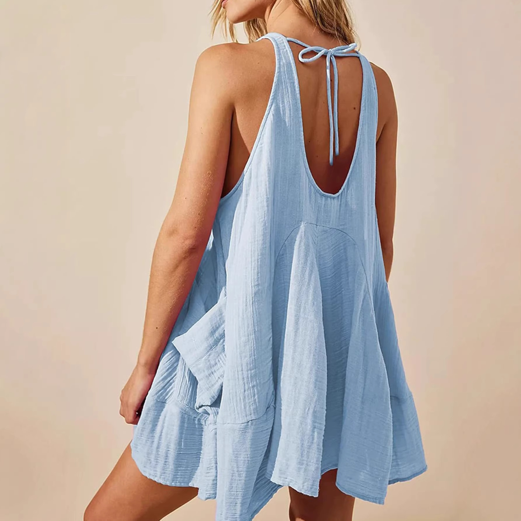 Women's Solid Color Sleeveless A-Line Midi Dress with Pockets