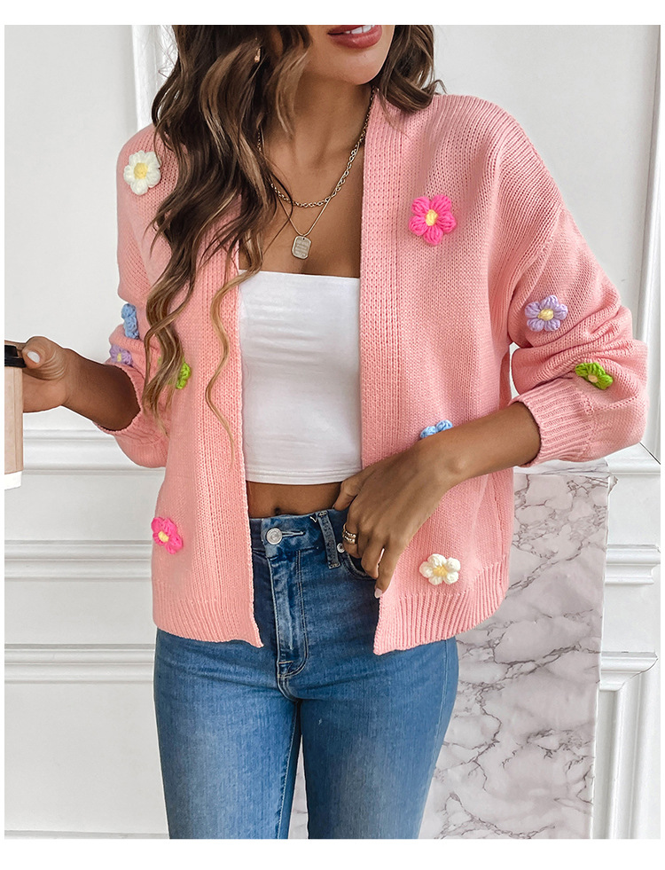 Hand-Crochet Floral Knit Cardigan Sweater Coat Women's Loose Relaxed Fit