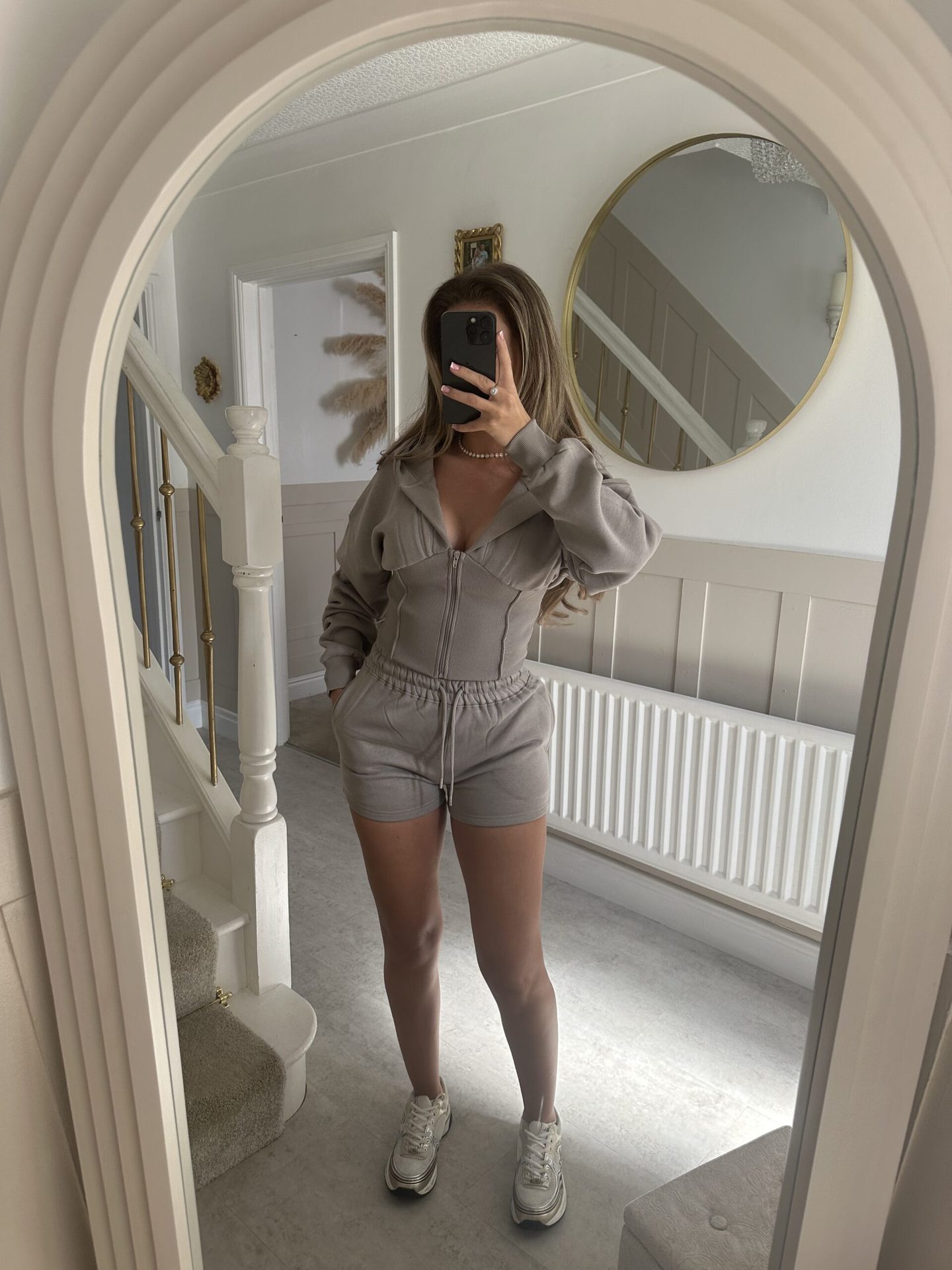 Women's Ribbed Colorblock Hooded Cardigan and Straight Shorts Two-Piece Set