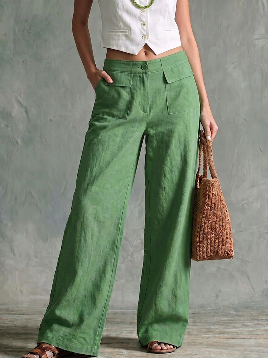 Women's High-Waist Wide-Leg Cotton-Blend Casual Pants