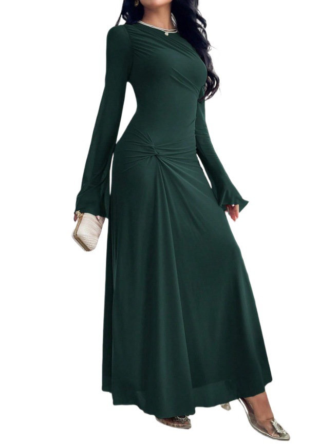 Flare Sleeve Bodycon Midi Dress with Crinkle Texture