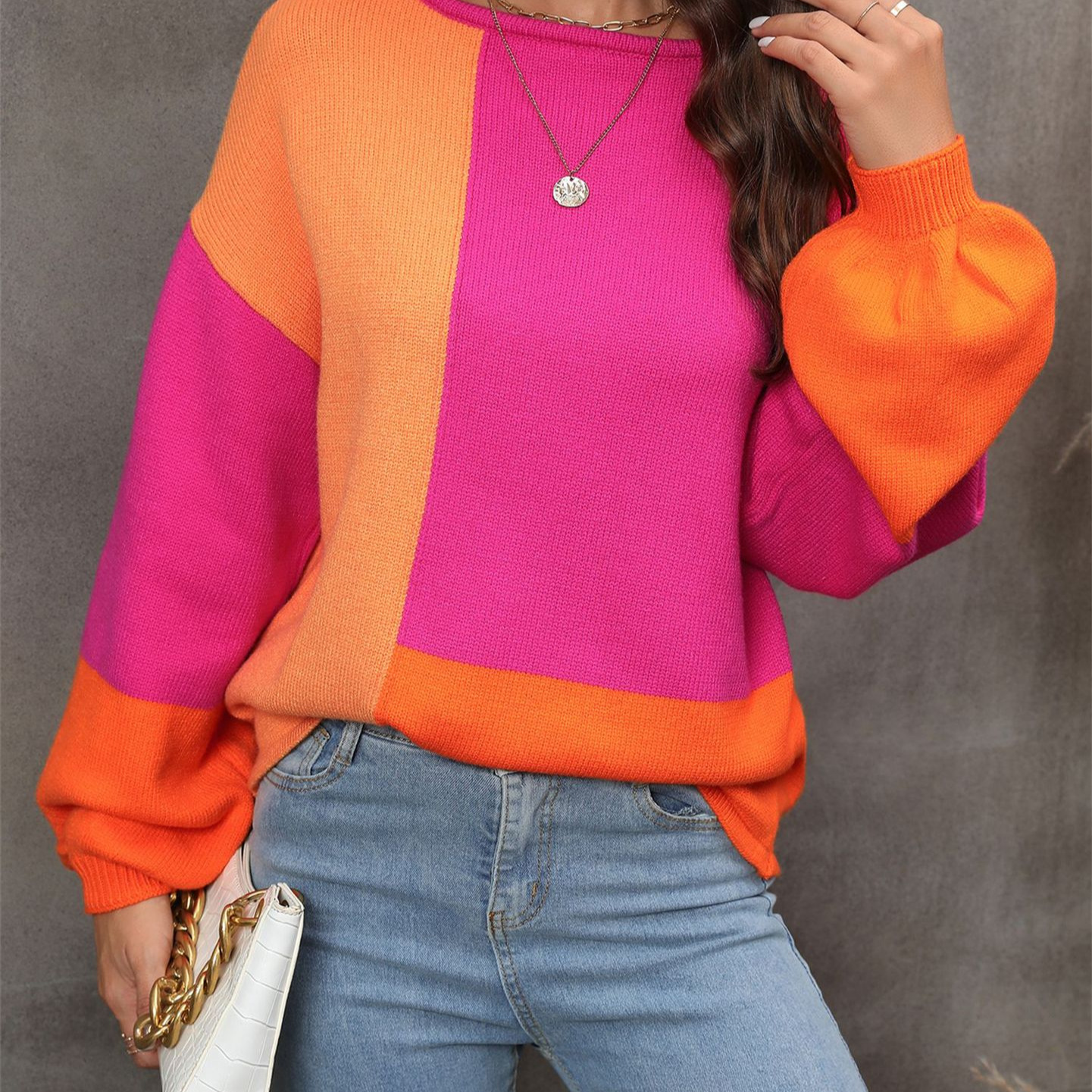 Plus Size Patchwork Turtleneck Knit Sweater