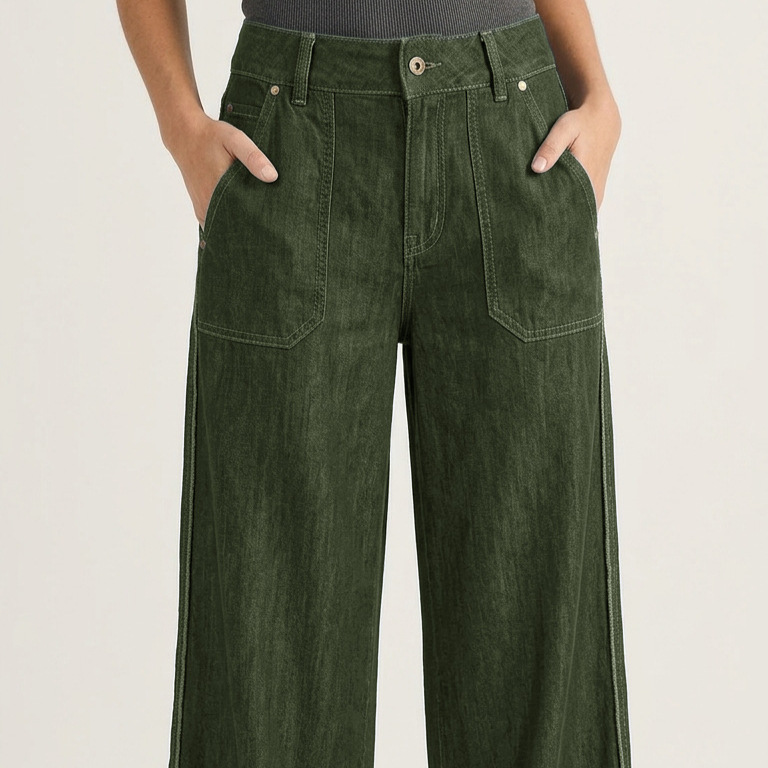 Women's Straight-Leg Washed Denim Pants Casual Commuter