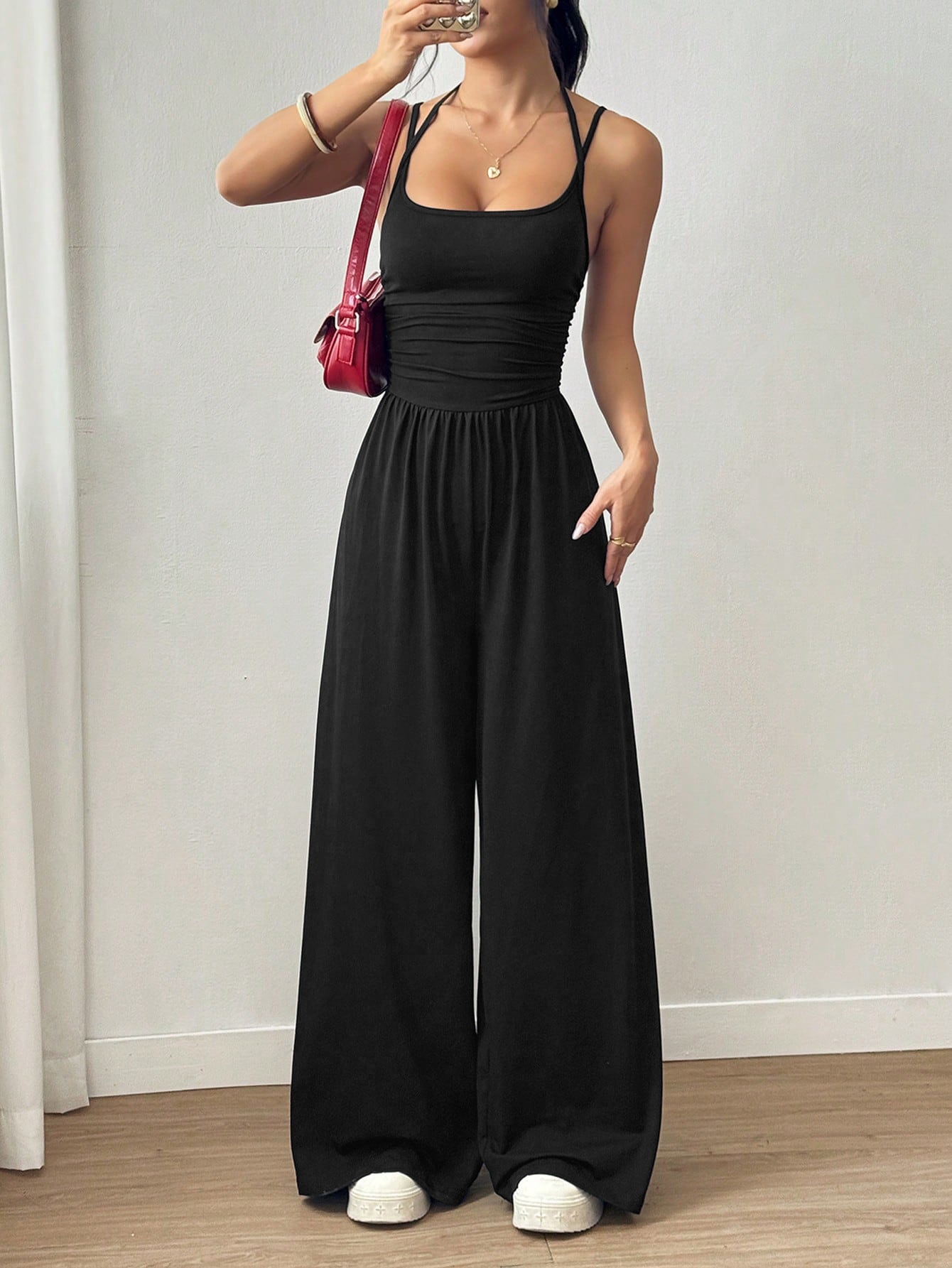 Solid Color Sleeveless Wide-Leg Jumpsuit