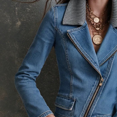 Solid Color Moto Denim Jacket