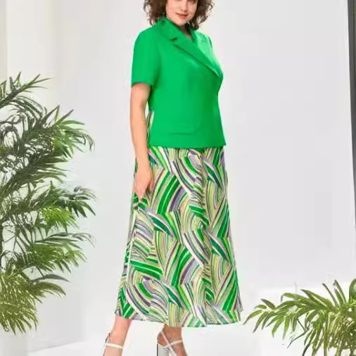 Women's Green Short Sleeve Midi Dress French Style Paneled Blazer Dress