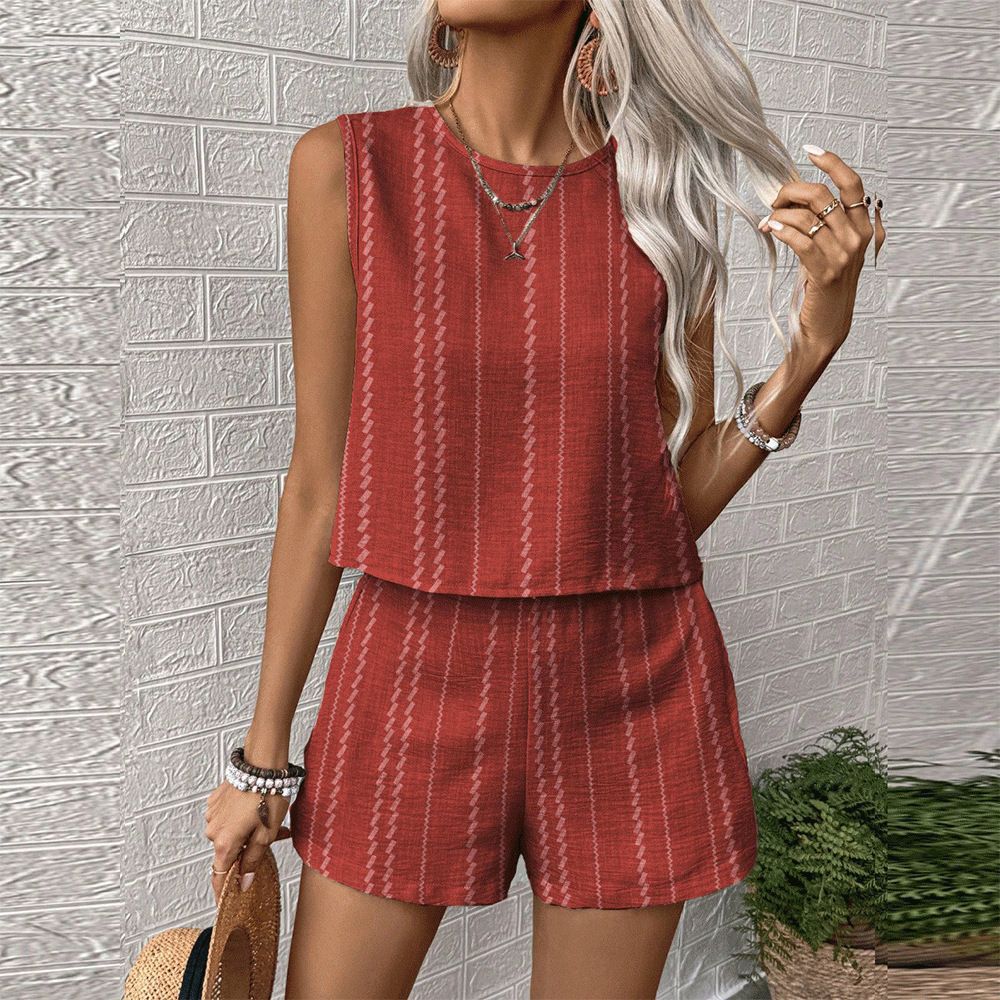 Striped Print Sleeveless Tank Top and Shorts Two-Piece Set