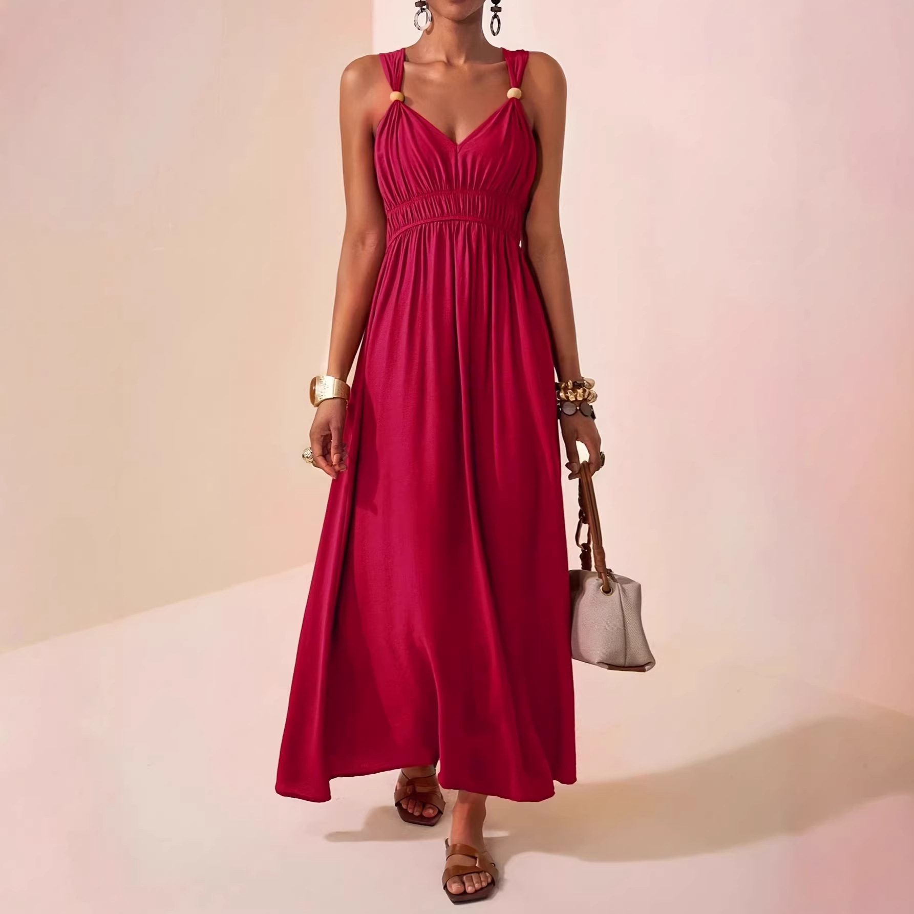 Women's Sleeveless Deep V-Neck A-Line Maxi Dress