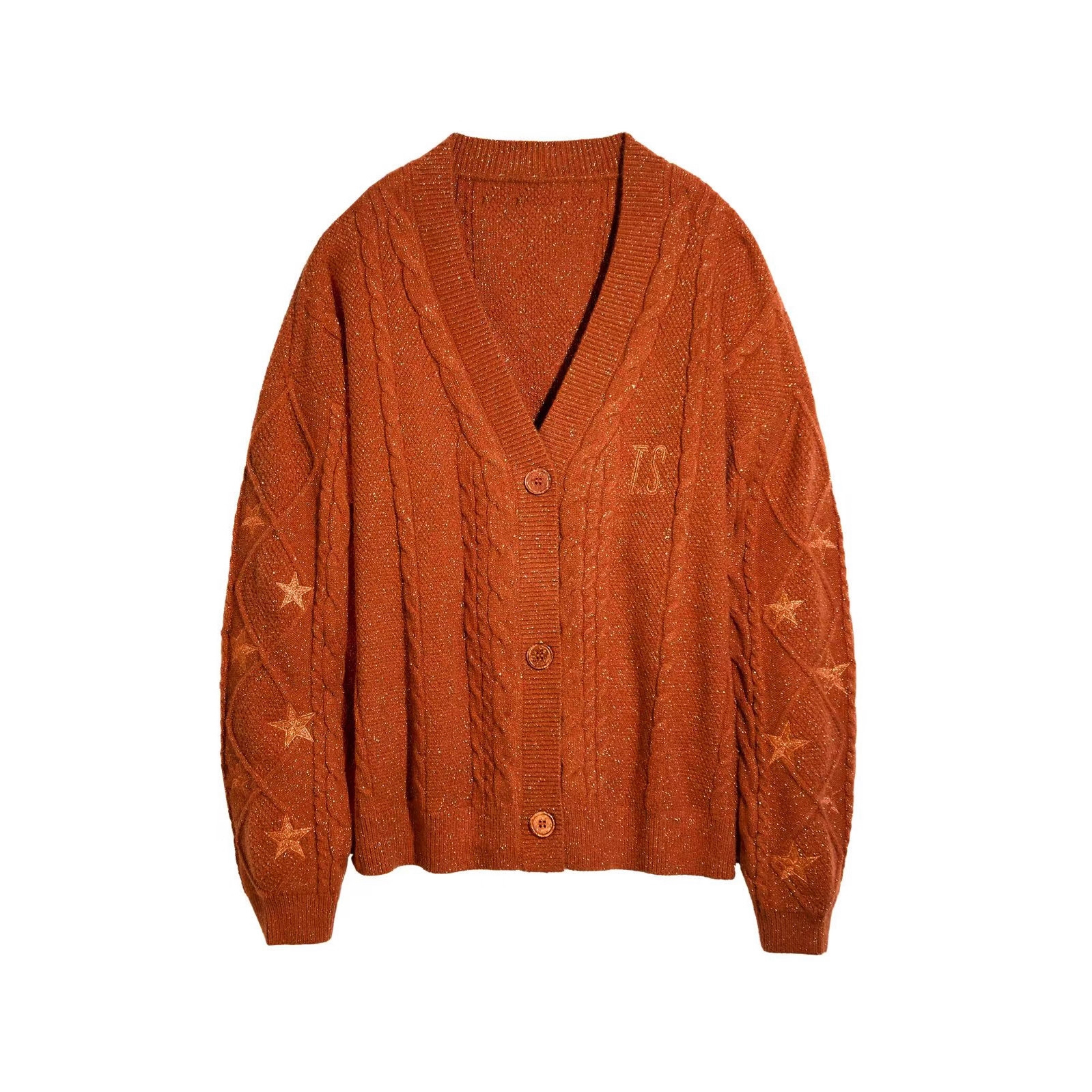 Orange Star Embroidered Cardigan Sweater