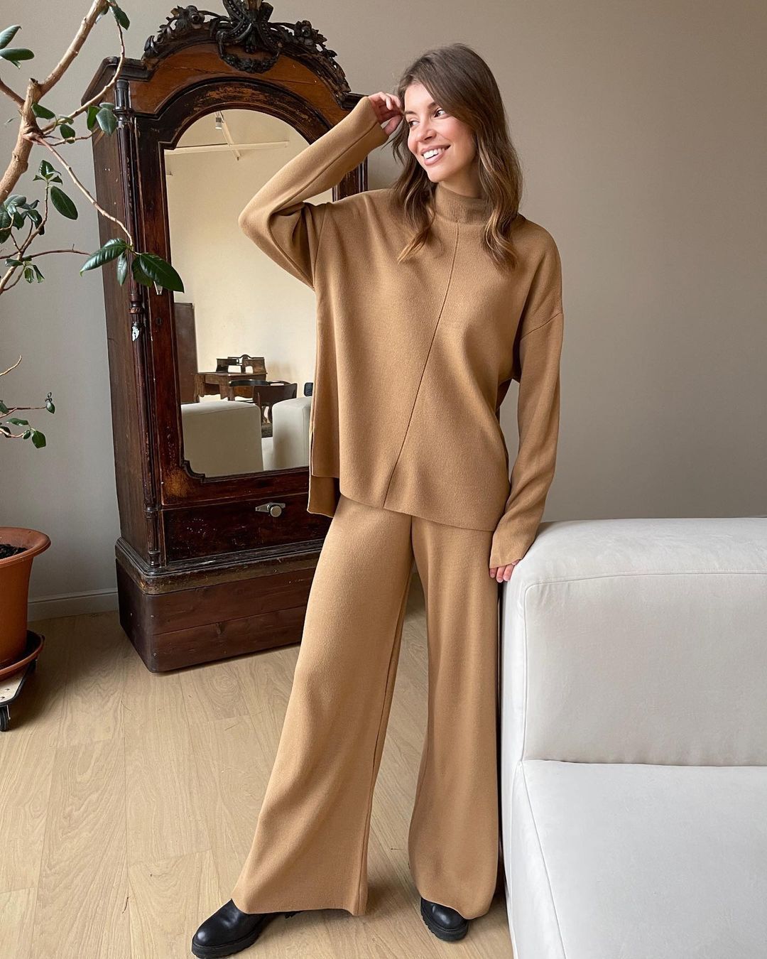 Women's Long Sleeve Loose Knit Sweater and Pants Set