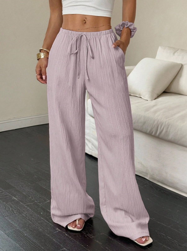 Women's Solid Straight-Leg Mid-Rise Pants with Pockets