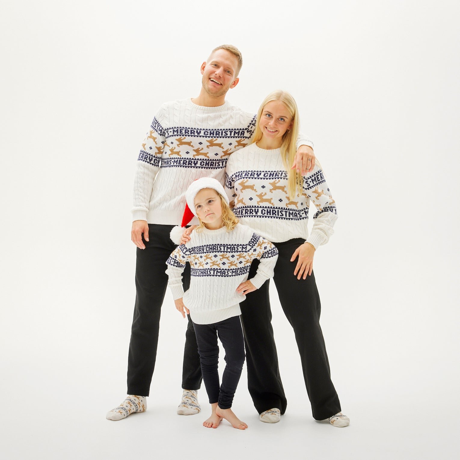 Reindeer Jacquard Knit Sweater Crewneck Matching Family Christmas Pullover