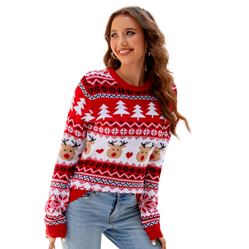 Christmas Jacquard Pullover Sweater Women's Crewneck Knit