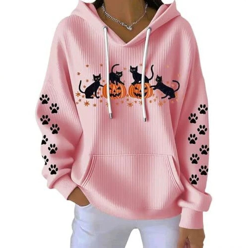 Women's Cat Paw Print Crewneck Sweatshirt Casual Pullover