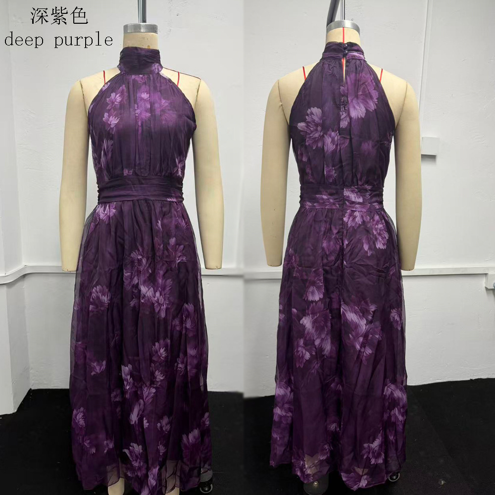 Women's Bodycon Mesh Floral Print High Slit Cami Long Dress