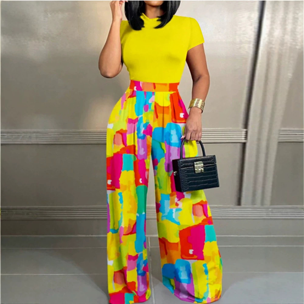 Women's Sleeveless Printed Wide-Leg Pants Set Commuter Two-Piece Outfit