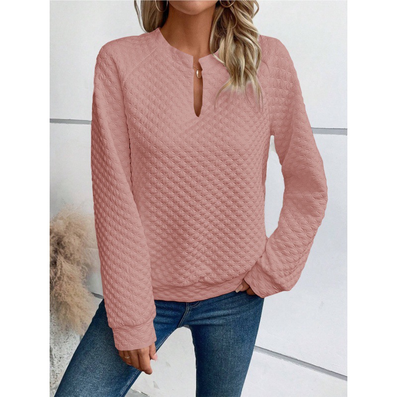 Women's Solid Deep V-Neck Long Sleeve Casual Sweatshirt