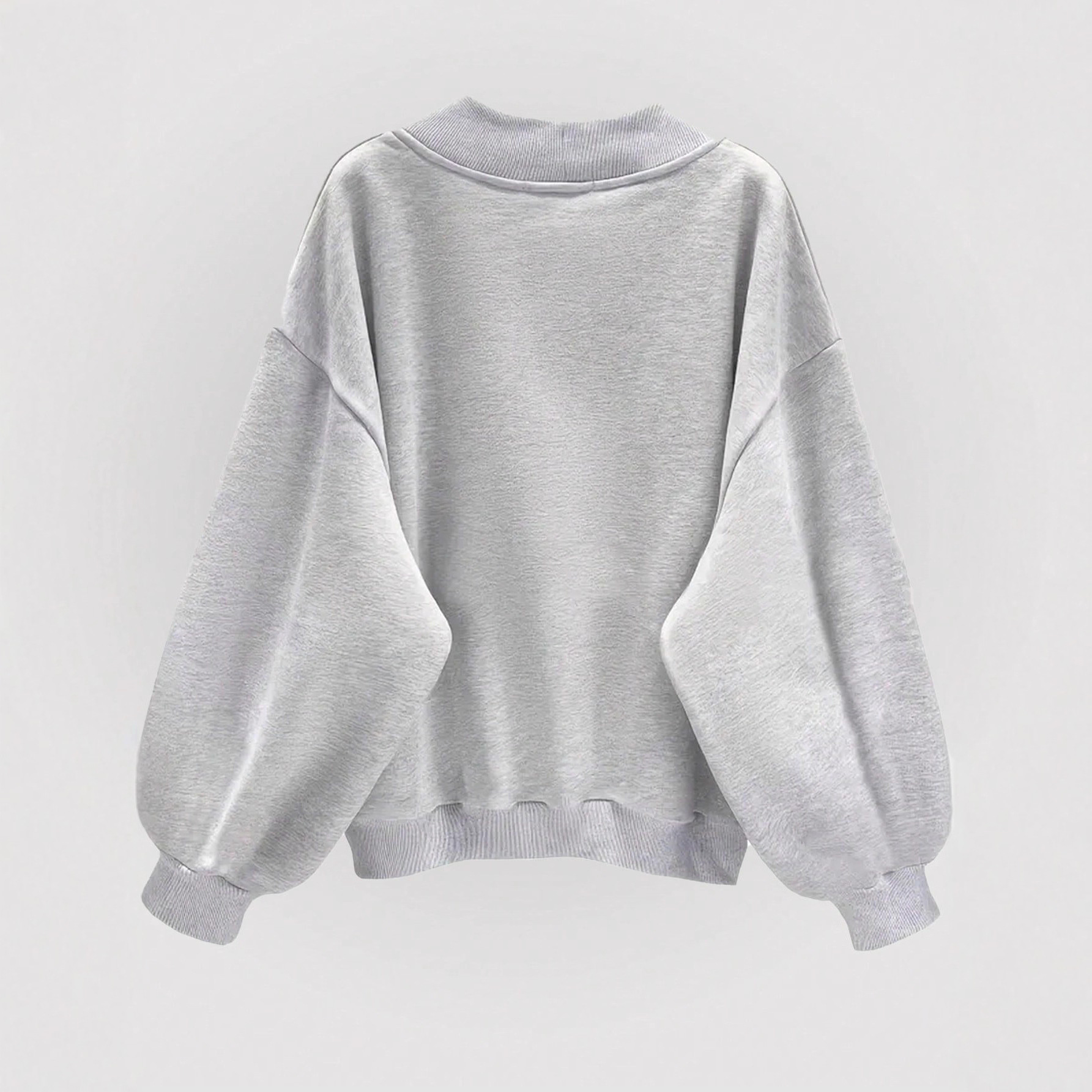 Gray V-Neck Pullover Sweatshirt Long Sleeve Loose Fit
