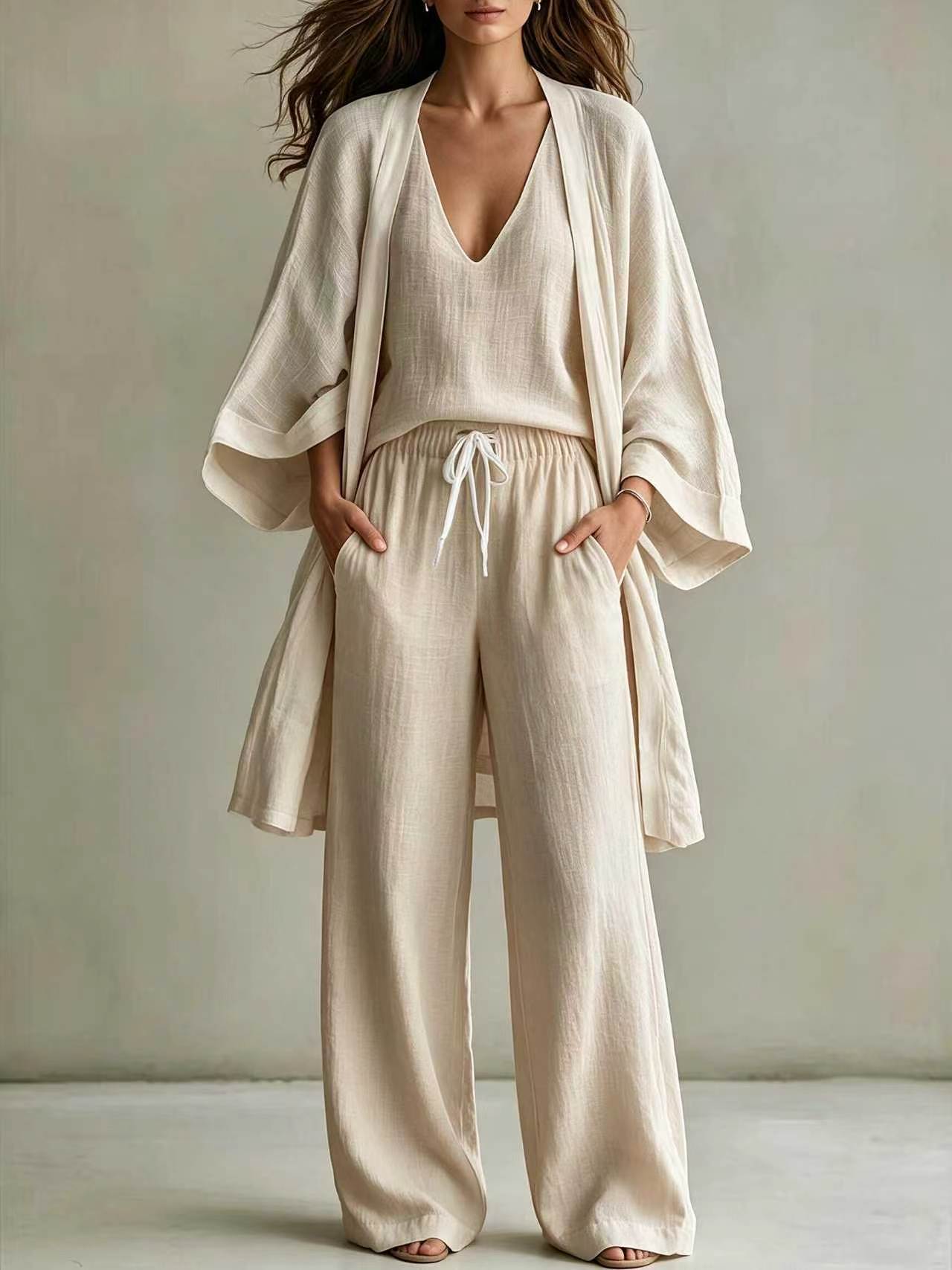 Women's 3-Piece Open-Front Cardigan, Sleeveless Tank & Pants Set