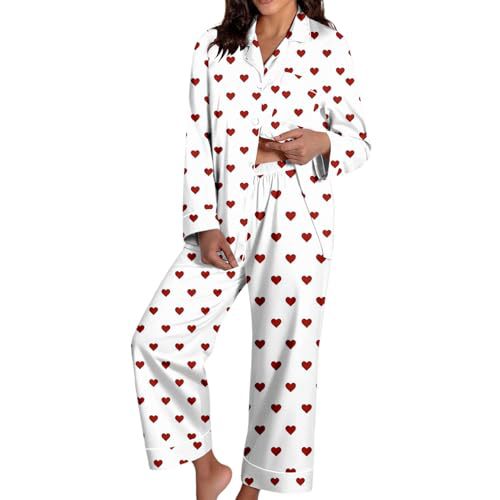 Women's Cuban Collar Christmas Bow Print Long Sleeve Shirt Set