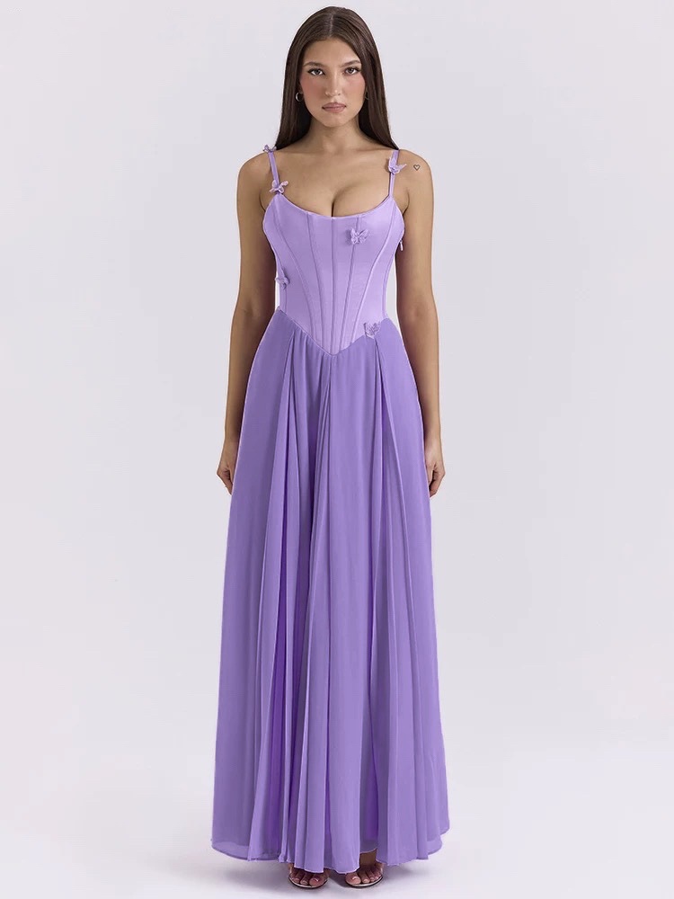 Sexy Solid Color 3D Butterfly Waist-Cinched Maxi Dress