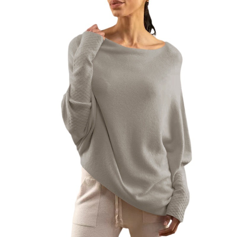 Women's Off-Shoulder Knit Pullover Sweater with Batwing Sleeves