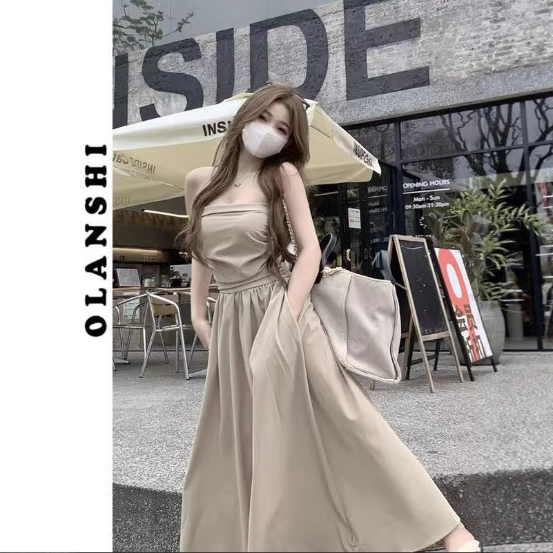 Women's Ruched Tube A-Line Dress with Waist-Cinching Slimming Fit