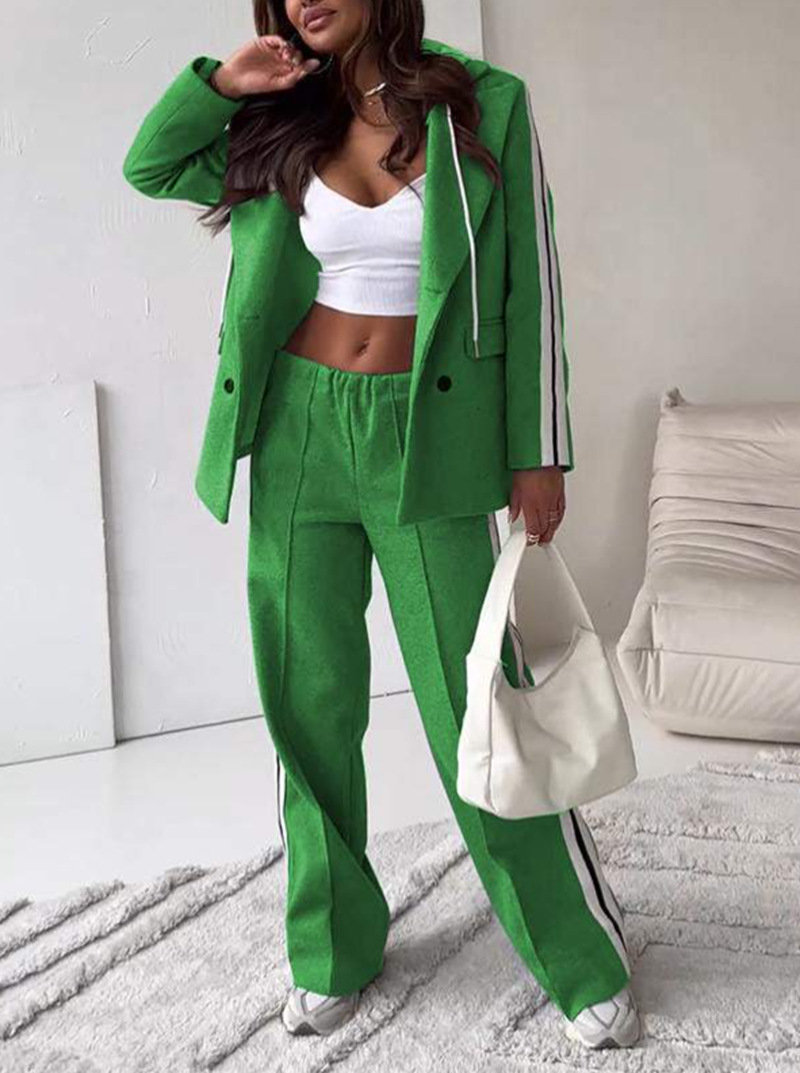 Ribbon Hooded Blazer & Wide-Leg Pants Two-Piece Set
