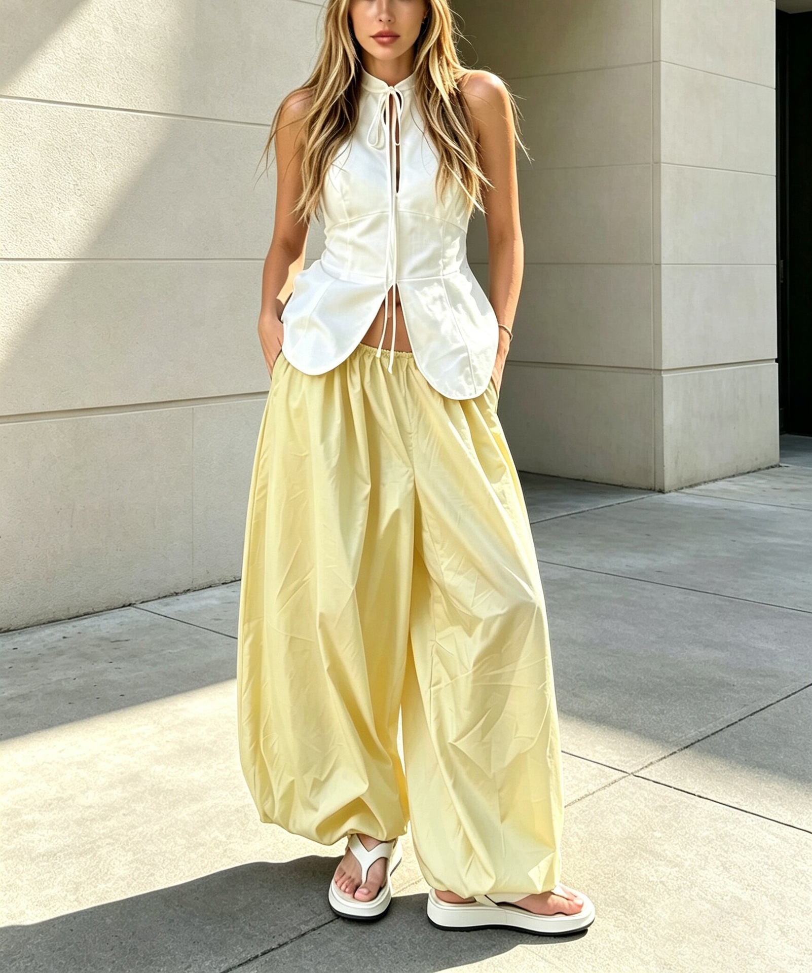 Women's Balloon Pants Elastic Waist Cuffed Lightweight
