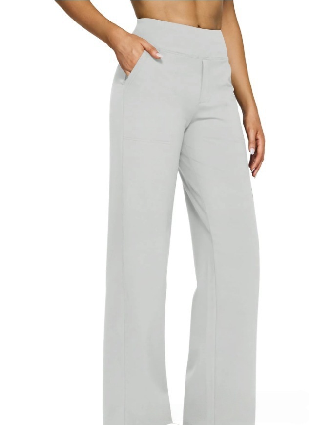 Women's Casual High-Waist Straight-Leg Knit Pants with Pockets