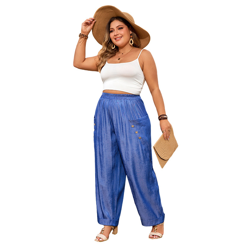 Women's Plus Size Loose Fit Solid Color Pocket Casual Pants