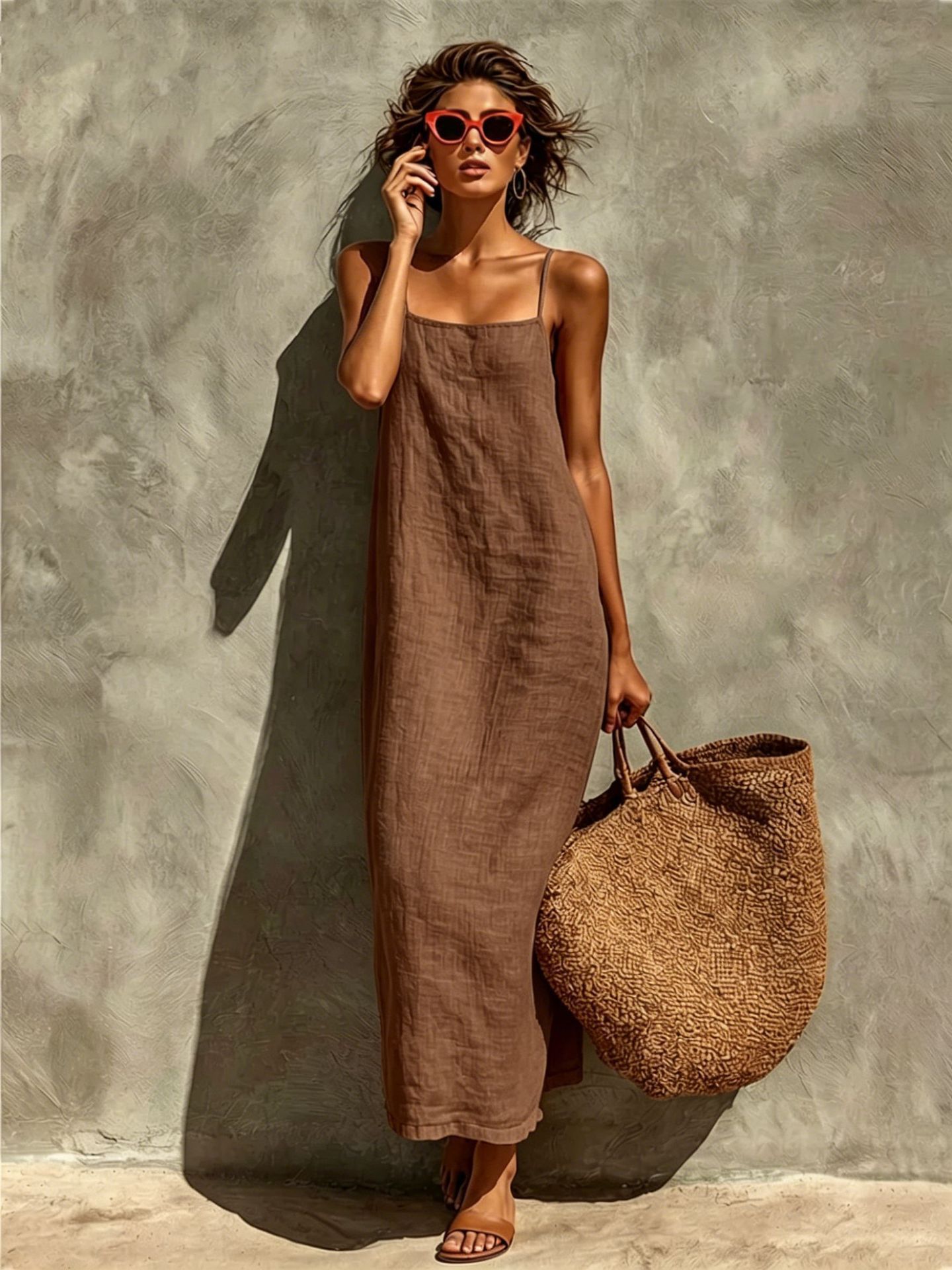 Adjustable Strap Square Neck Boho Vacation Dress