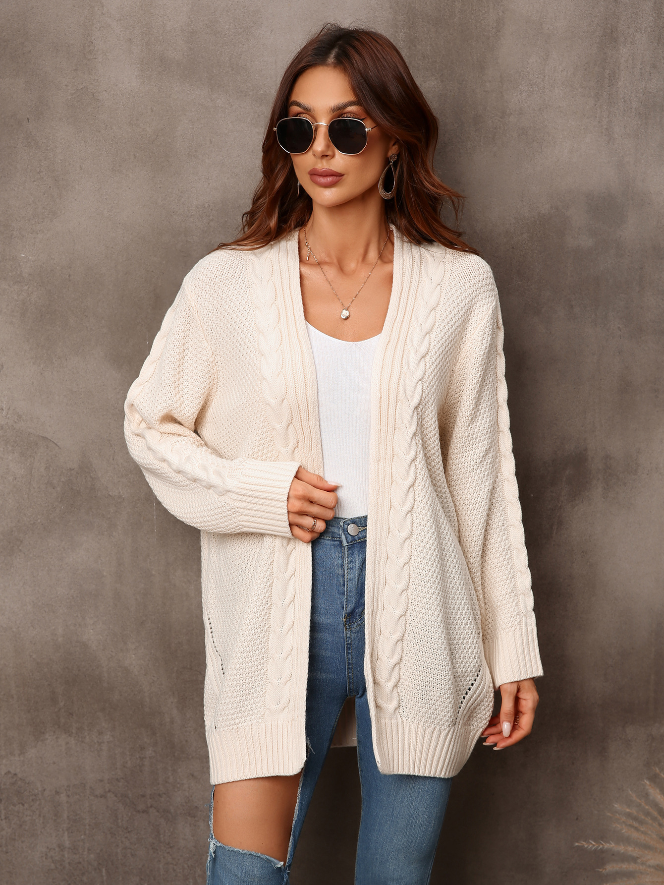 Women's Plus Size Open Front Cardigan Irregular Hollow Knit Sweater Coat
