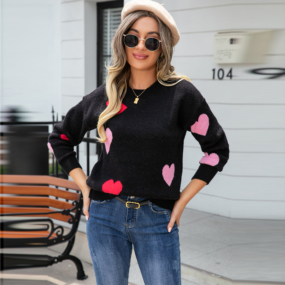 Heart Crewneck Knit Pullover Sweater