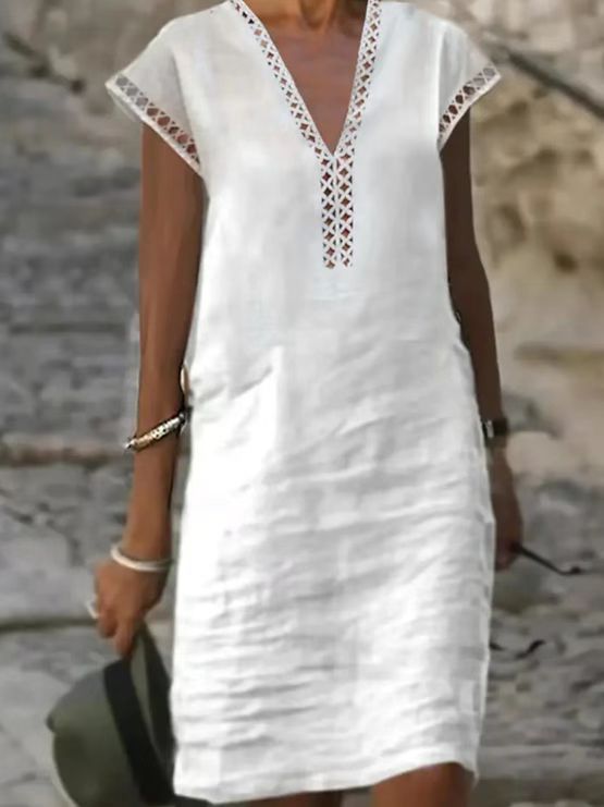 Women's Solid Cutout V-Neck Short Sleeve Casual Dress
