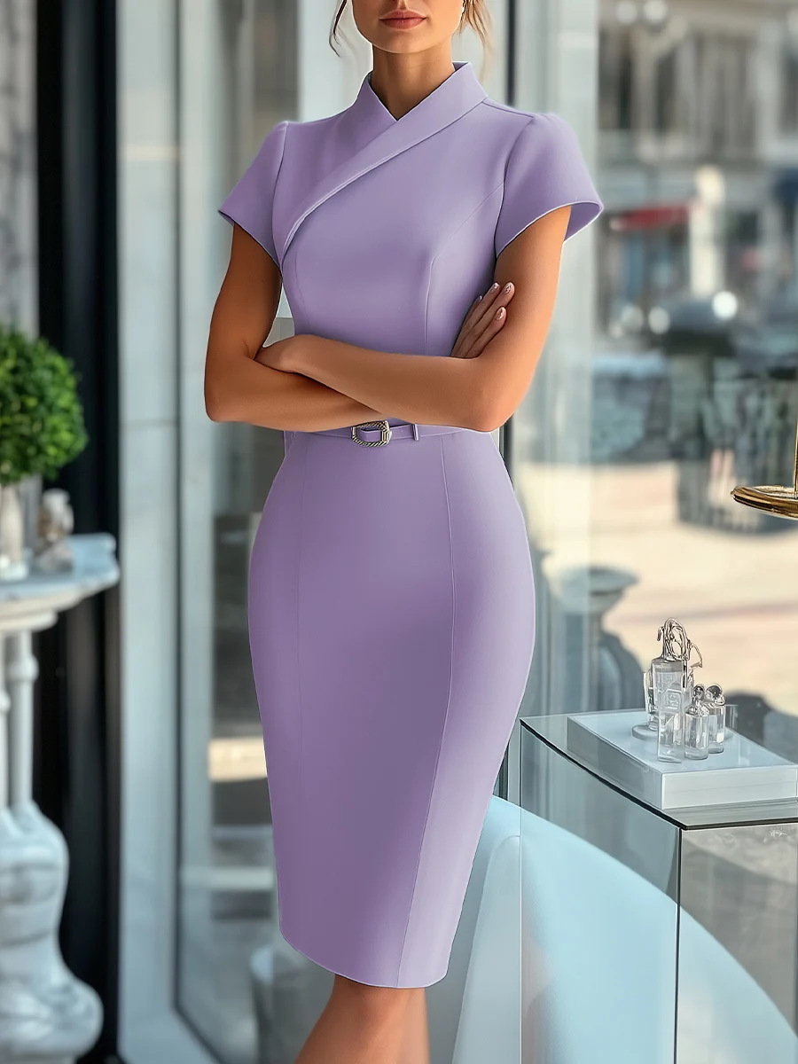 Slim-Fit Bodycon Dress with Decorative Button Detail